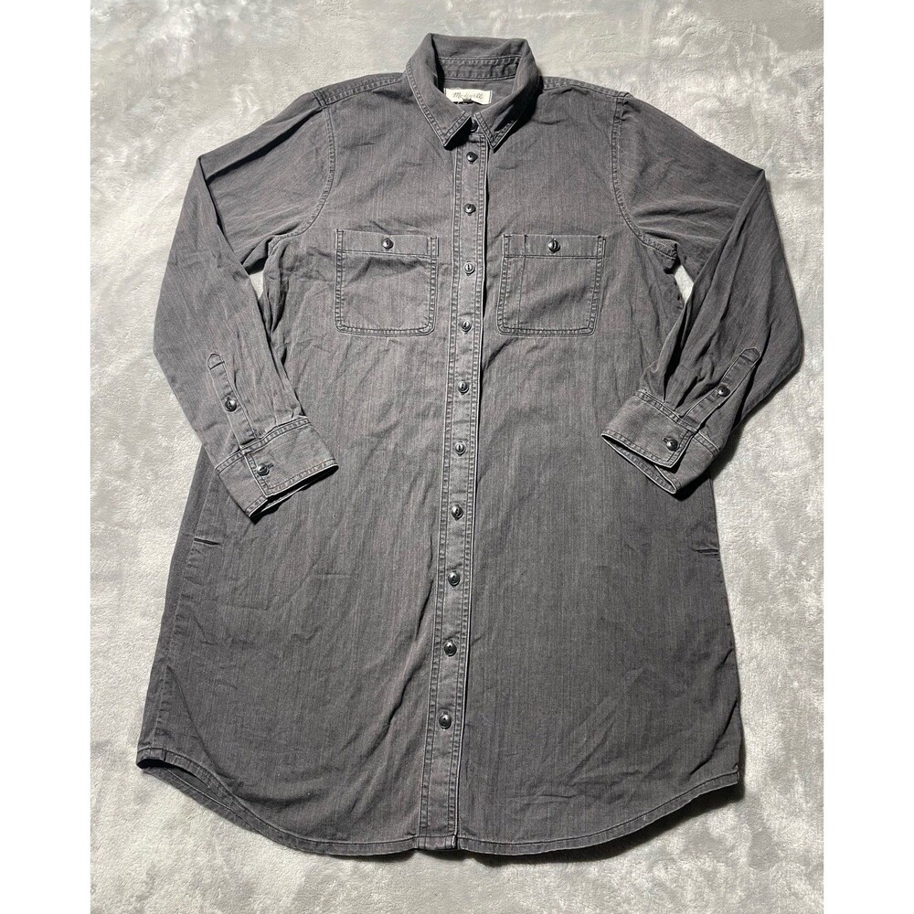 Madewell Shirt Dress Gray Button Long Sleeve Collared Popover Casual Women’s M